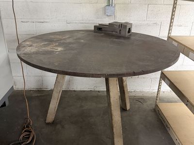 Industrial Round Work Table - Heavy-Duty Metal Top & Sturdy Legs - Shop/Garage/Workshop Furniture welding and grinding