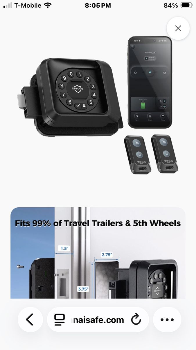 ONNAIS RV Smart Door Lock - Model W008with Keypad, Fob & App Control for Travel Trailers & 5th Wheels