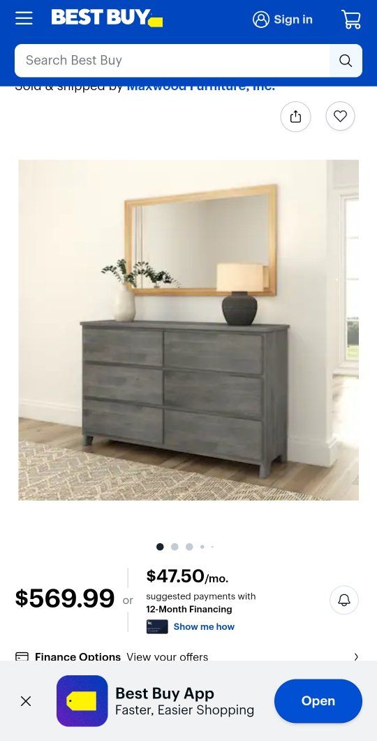 Maxwood Furniture 6-Drawer Dresser in Driftwood Grey - New in Box (52" W x 32.75" H)