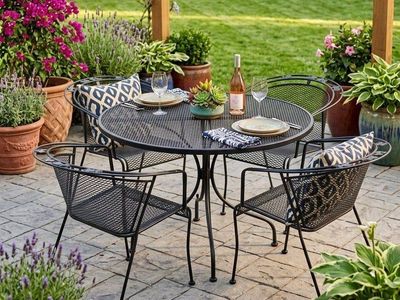 Vintage Woodard Wrought Iron Patio Set - Table with Four Barrel Chairs