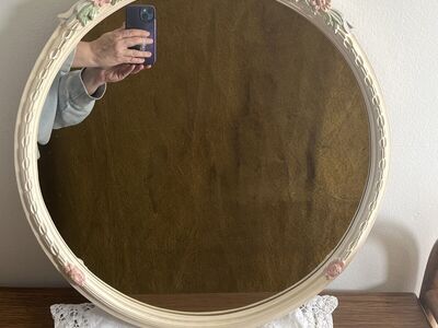 Vintage Round Cream Painted Wood Mirror