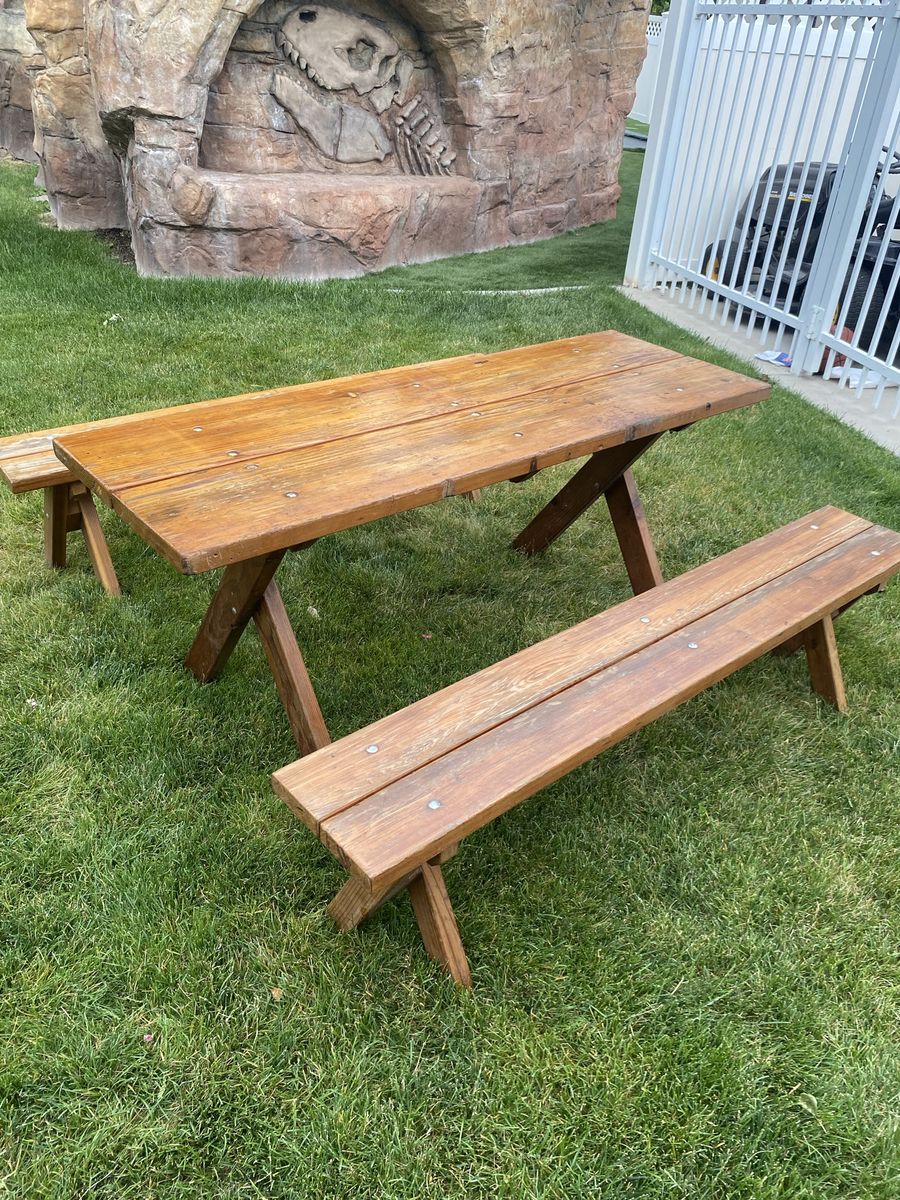 Wooden picnic set (benches and table)