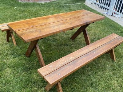 Wooden picnic set (benches and table)