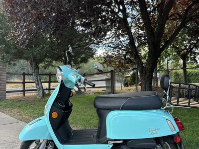 2023 Genuine Buddy Kick Scooter - Light Blue Moped with Rear Cargo Rack