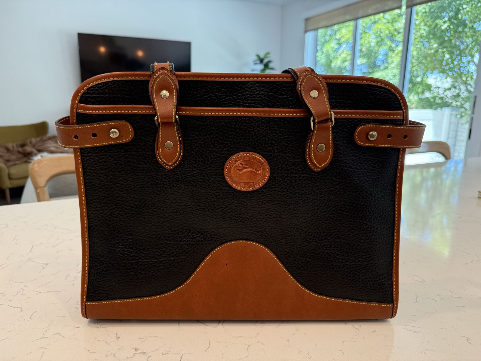 Vintage Dooney & Bourke Black and Brown Pebble Grain Leather Tote Bag