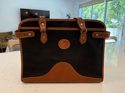 Vintage Dooney & Bourke Black and Brown Pebble Grain Leather Tote Bag