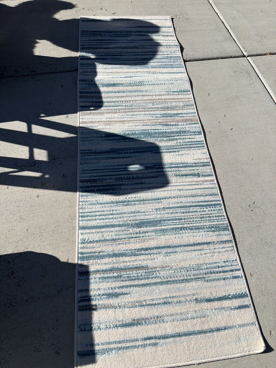 Blue and Beige Striped Area Rug Runner - Used Good Condition