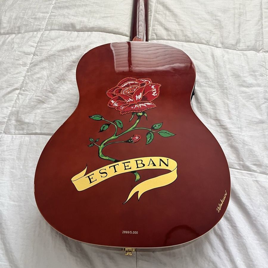 Esteban Limited Edition "Red Rose" Acoustic Guitar Intricate Rose Design