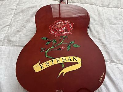 Esteban Limited Edition "Red Rose" Acoustic Guitar Intricate Rose Design