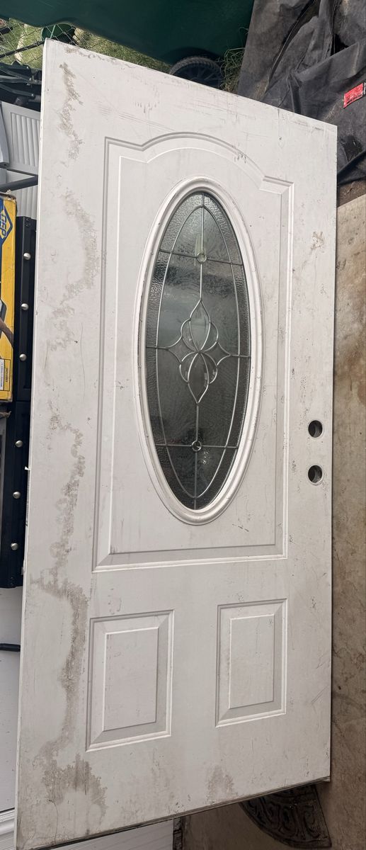 New 36x80 White Exterior Door with Oval Decorative Glass Insert