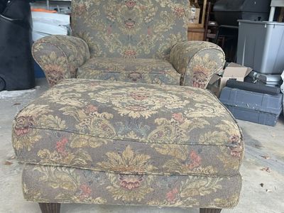 Upholstered Armchair with Matching Ottoman - Floral Pattern