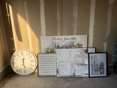 Assorted Home Decor Set - Wall Clock, Framed Canvas Art & Signs