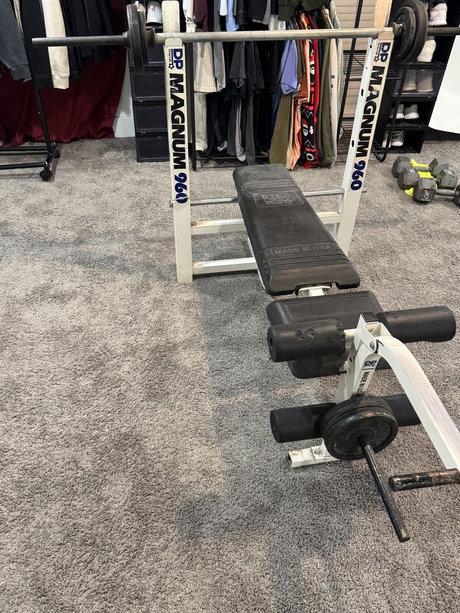 DP Magnum 960 Weight Bench with Barbell and Weights