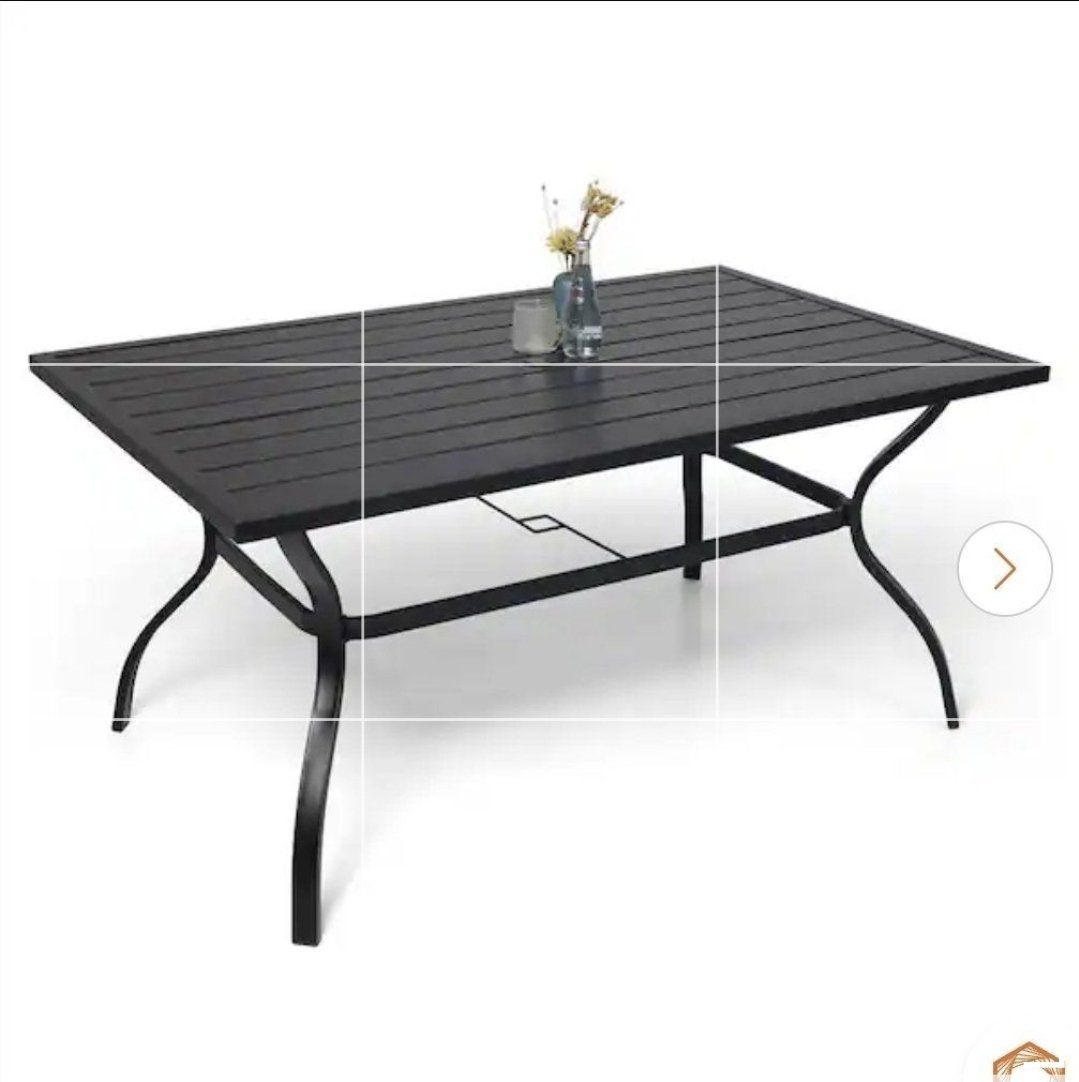 Brand New in Box Gray Metal Slatted Patio Dining Table – 32" x 38" x 28"