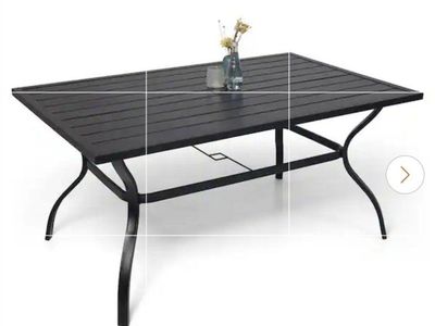 Brand New in Box Gray Metal Slatted Patio Dining Table – 32" x 38" x 28"