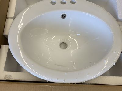 Tahanbath 20in. X18in.White Ceramic Oval Undermount Bathroom Sink with 3-Faucet Hole