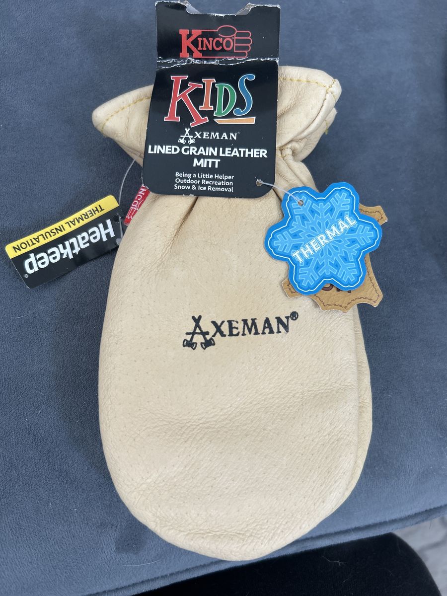 Kinco Axeman Kids Lined Grain Leather Mitts - Heatkeep Thermal Insulated Snow Mittens