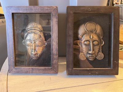 African Tribal Mask Wall Decor Set - Framed Shadow Box Art (Set of 2)