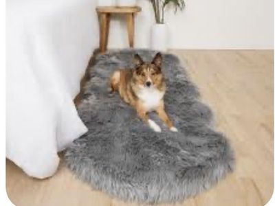 Paw.com Faux Fur memory foam Dog Bed - Charcoal Grey 72"L x 28"W