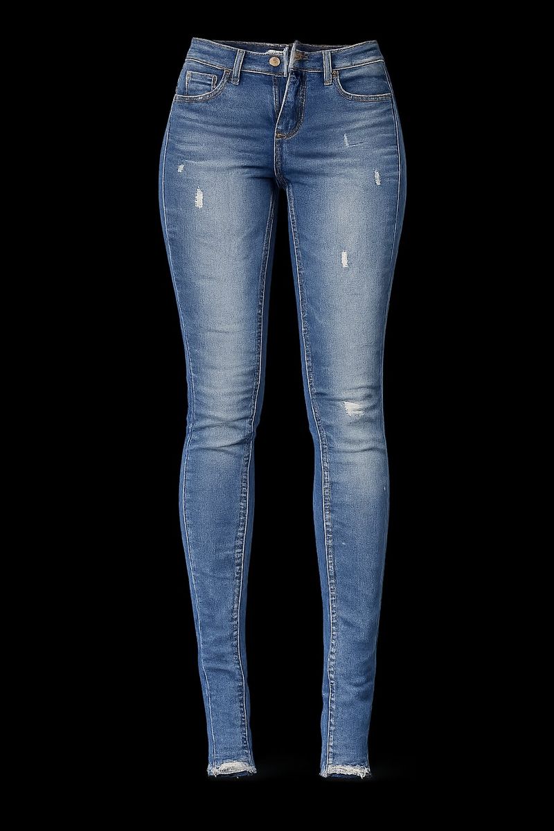 Women’s Medium Wash Skinny Jeans – Distressed Hem  Size 0