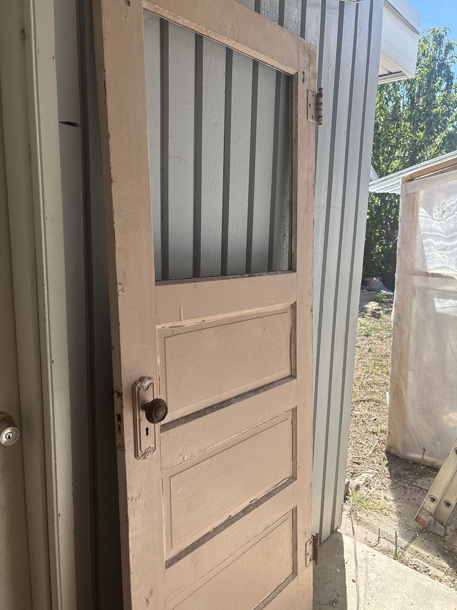 Vintage Wooden Interior Door with Glass Top and Hardware