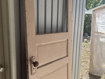 Vintage Wooden Interior Door with Glass Top and Hardware