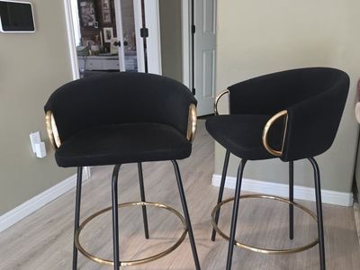 Pair of Black Counter Height Bar Stools with Gold Accents