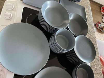 Modern Ikea Dinnerware Dish Set 43 Piece Blue Gray Slate $195