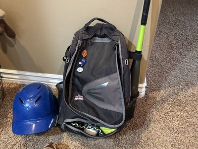 Youth Baseball / Softball Gear Bundle with Easton Backpack, Bat, Gloves, and Helmet