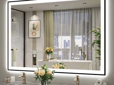 55x40 Inch LED Bathroom Mirror with Lights (Front Lit and Backlit) Black Framed Lighted Vanity Mirror