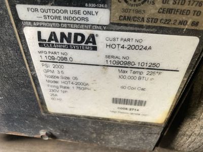 Landa HOT4-2000A Pressure Washer 2000 PSI 3.5 GPM Industrial Cleaning System
