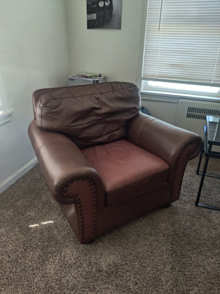 Preston Hill Brown Leather Chair & Ottoman Set