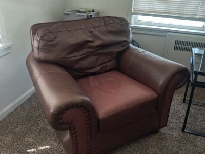 Preston Hill Brown Leather Chair & Ottoman Set