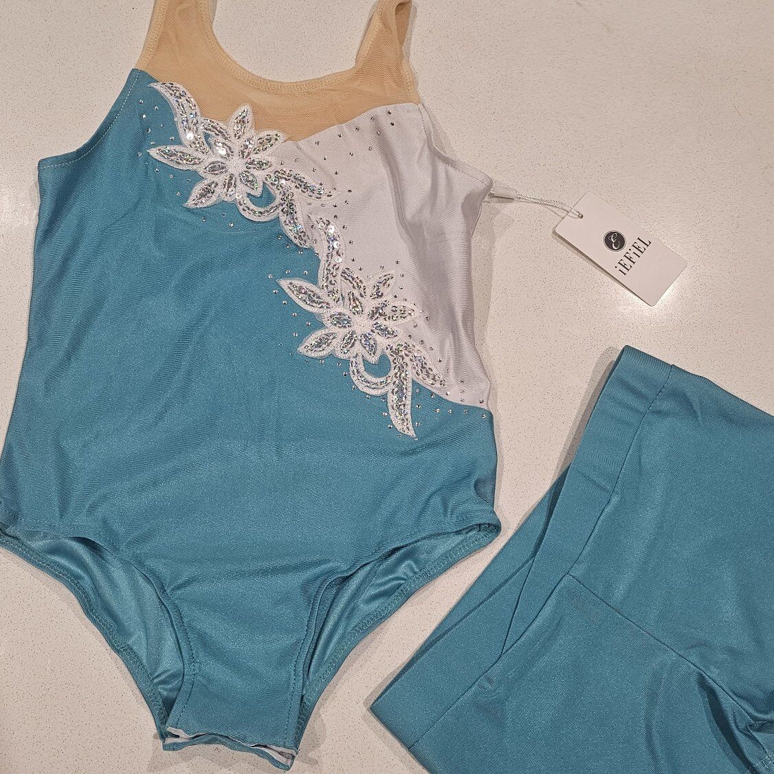 Gymnastic Uniform Girl Mesh Splice Sequins