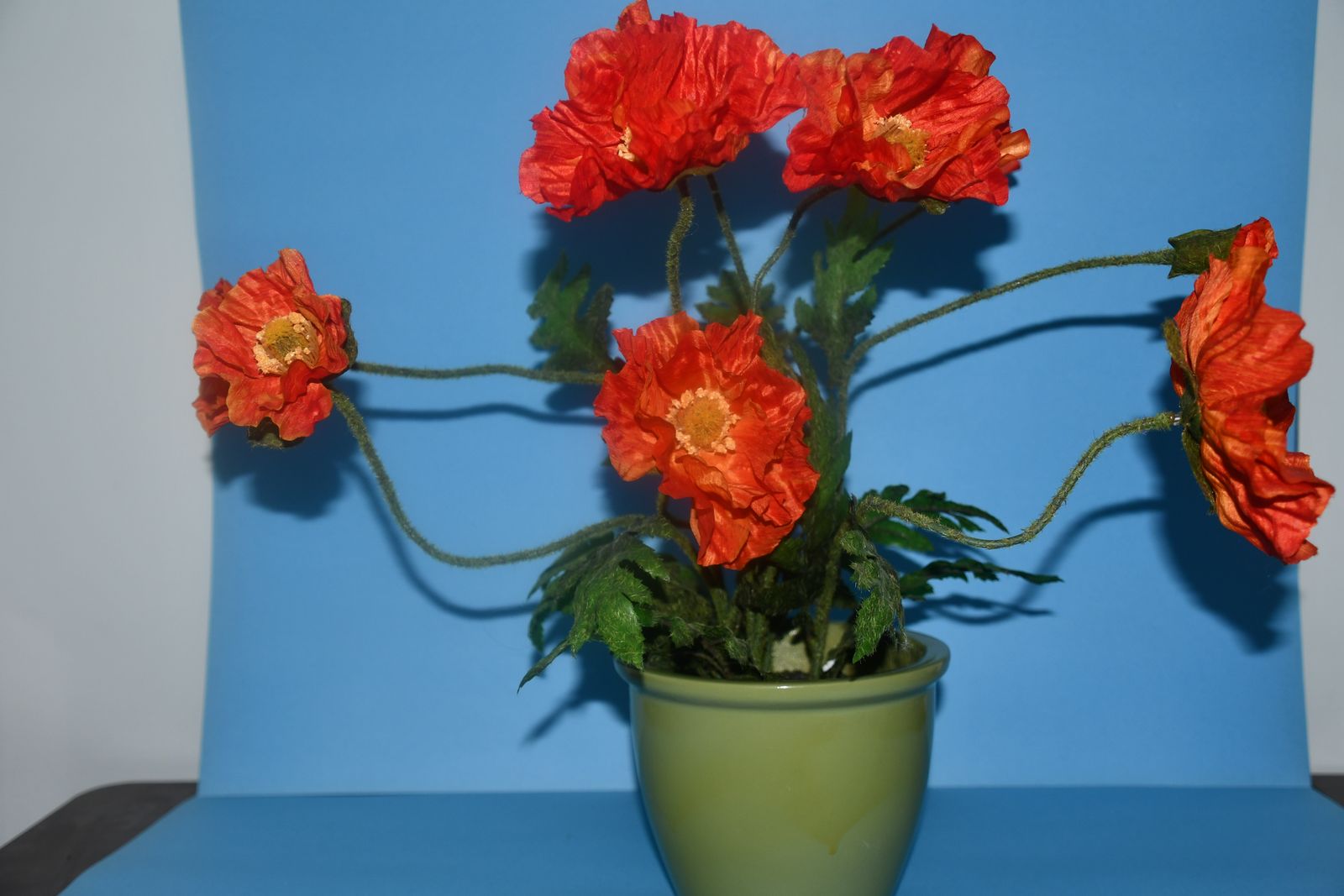 LARGE ARTIFICIAL "POPPY" FLOWERS in a POT ~ HEIGHT 18" ~ CLEAN ~ $5