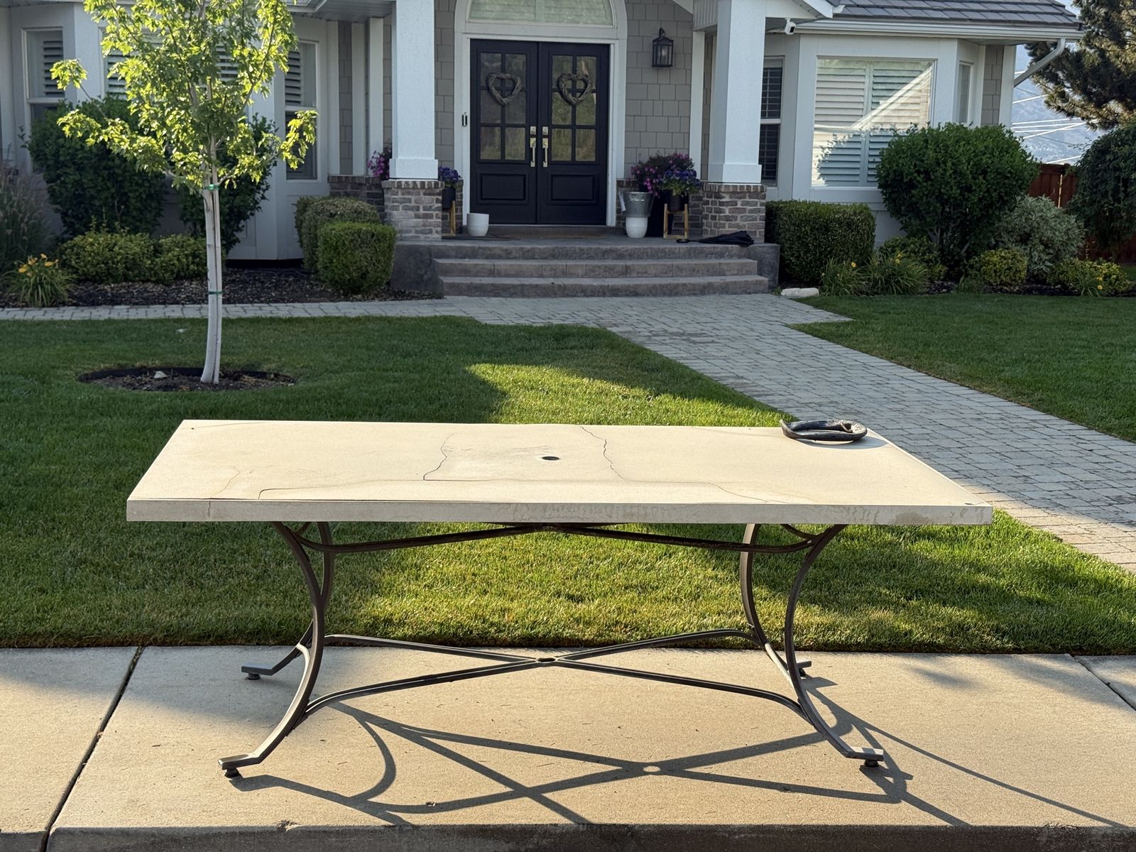 Outdoor Rectangular Patio Dining Table - Stone/Concrete Top & Metal Base