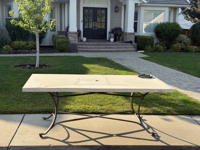 Outdoor Rectangular Patio Dining Table - Stone/Concrete Top & Metal Base