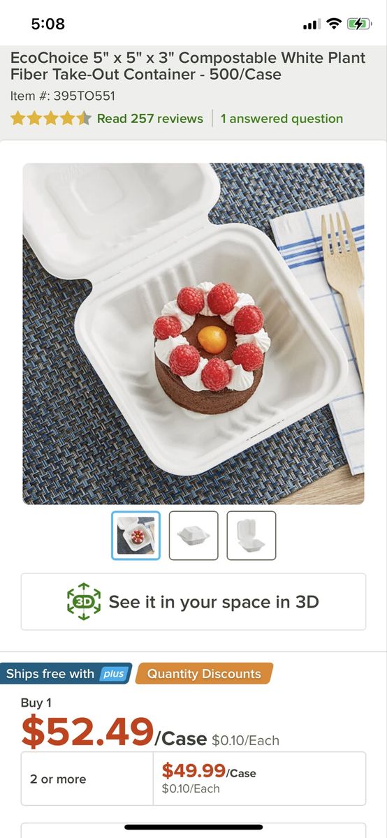 500 5x5x3 White Take-out Containers, Microwaveable