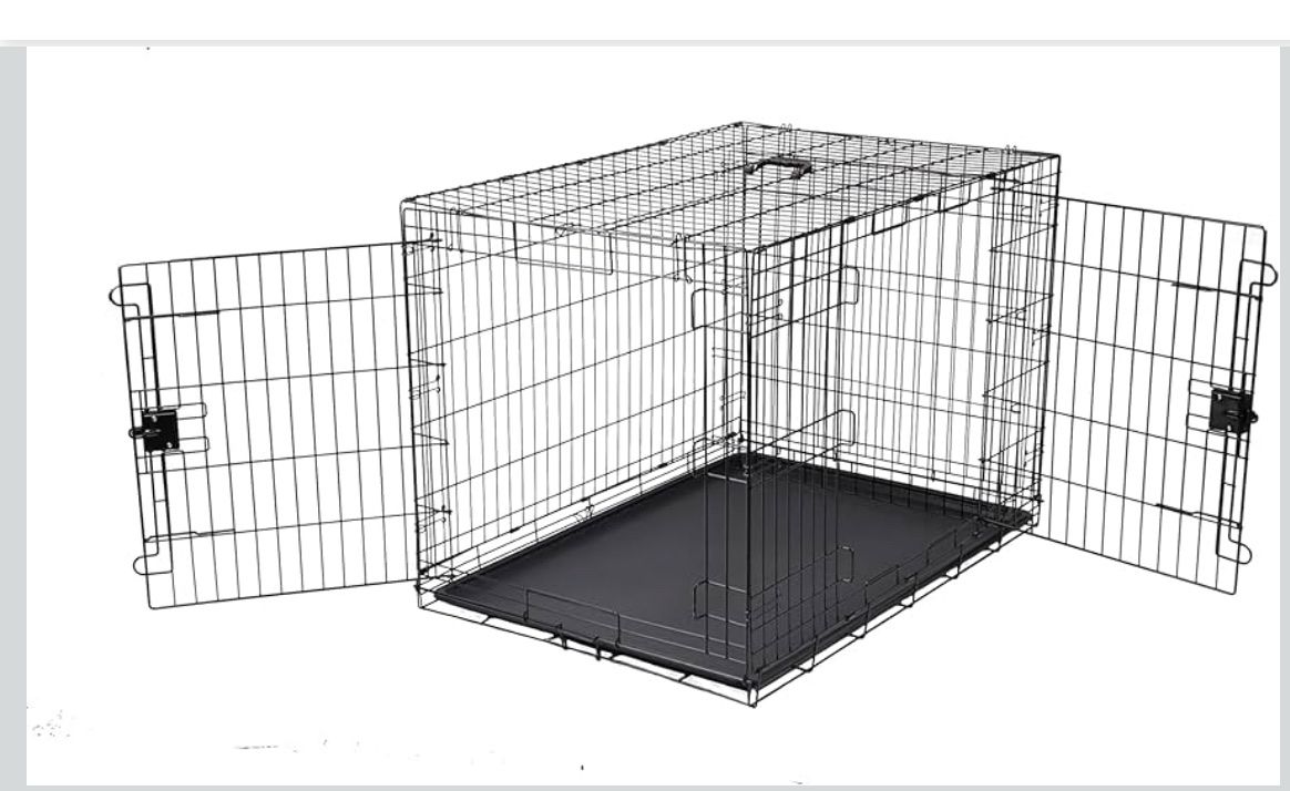 Collapsible Metal 2-Door Dog Crate with Removable Tray