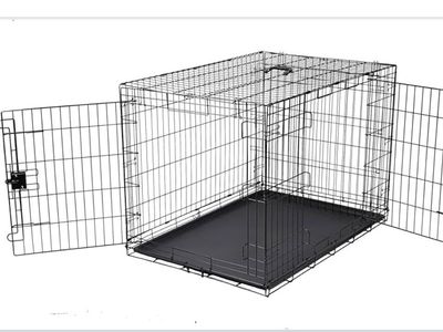 Collapsible Metal 2-Door Dog Crate with Removable Tray