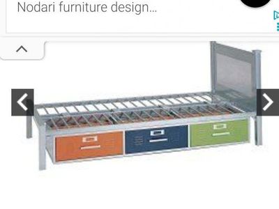 Twin Size Metal Bed Frame with 3 Colorful Locker Drawers