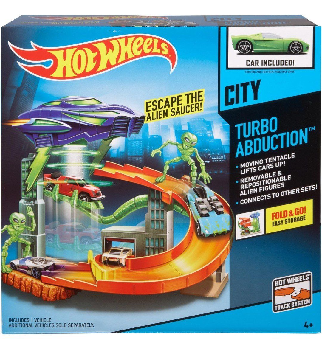 Hot Wheels City Turbo Abduction Alien Saucer Track Set with Figures