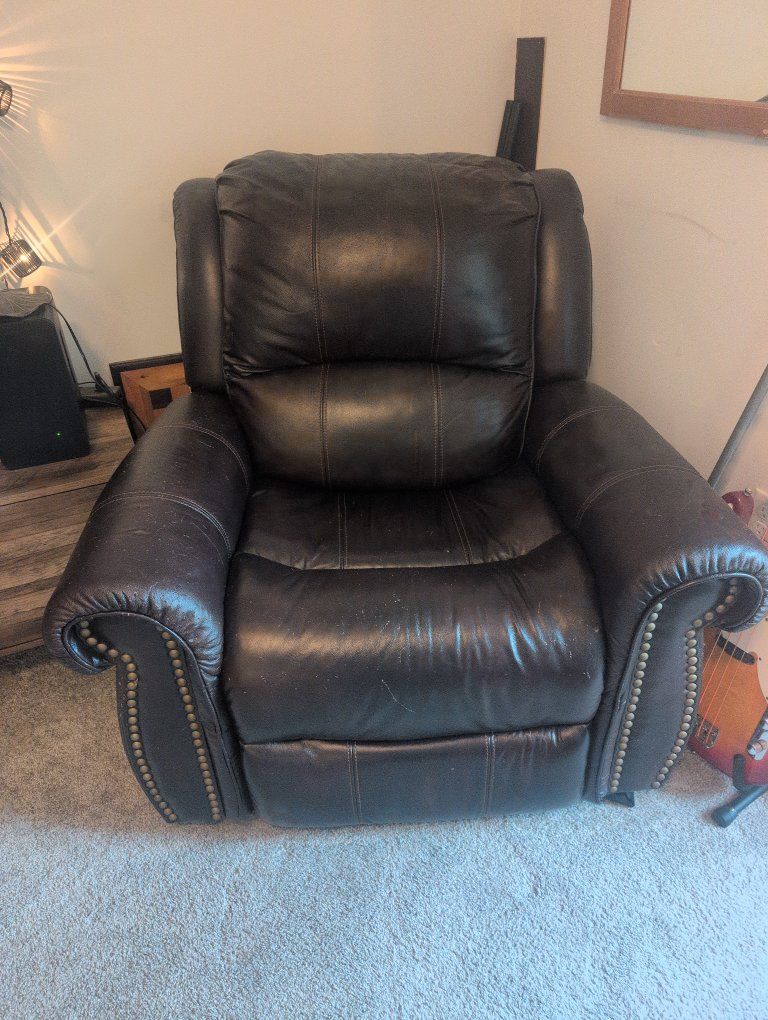 Dark Brown Leather Recliner Chair with Nailhead Trim