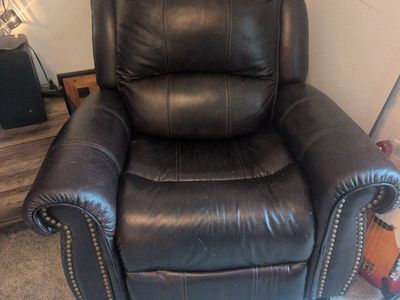 Dark Brown Leather Recliner Chair with Nailhead Trim