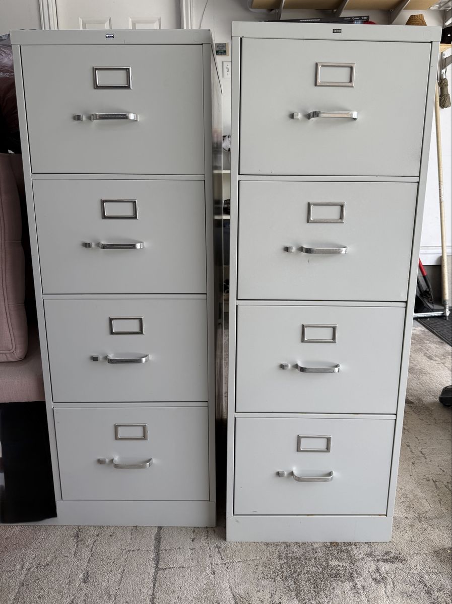 Set of Two 4-Drawer Metal Office Filing Cabinets - Light Gray
