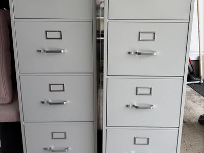 Set of Two 4-Drawer Metal Office Filing Cabinets - Light Gray