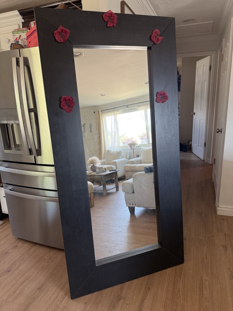 Large Black Wooden Floor Mirror