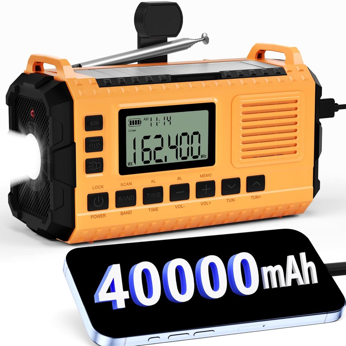 NEW Emergency Weather Radio 15W Fast Charge, 40000mAh Portable Solar Power Bank, Multi-Function Flashlight & SOS Alarm