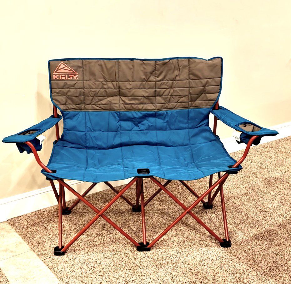Kelty Loveseat Camp Chair - Teal/Grey, Padded Folding Double Seat for Camping/Outdoors