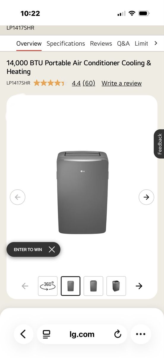LG LP1417SHR 14,000 BTU Portable Air Conditioner and Heater